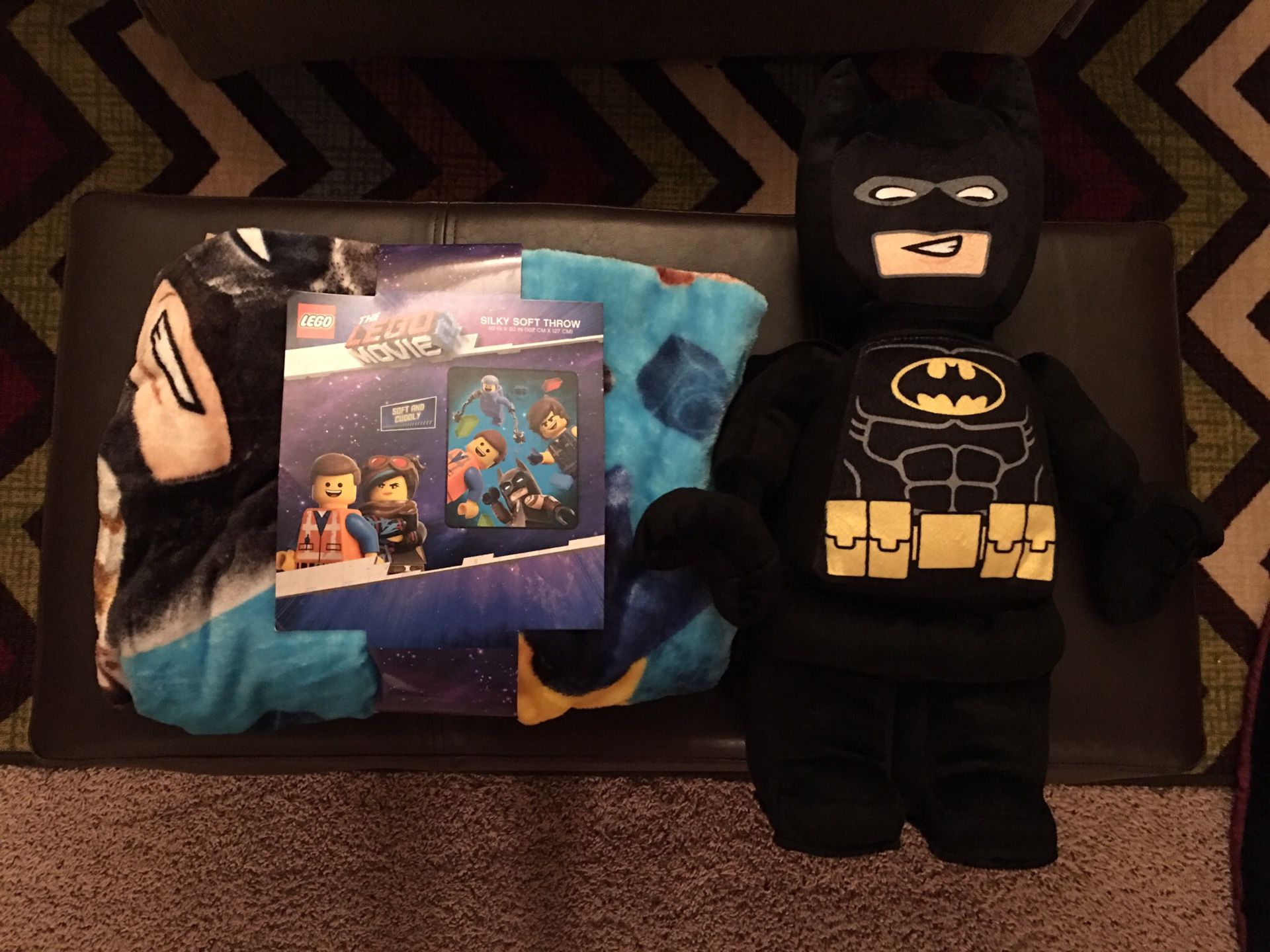 Brand new LEGO blanket and LEGO Batman plush.