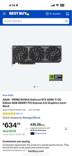 ASUS PRIME GeForce RTX 5060 Ti OC 8GB Graphics Card