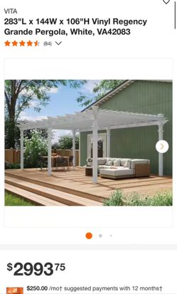 283"L x 144W x 106"H Vinyl Regency Grande Pergola