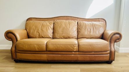 Leather Sofa with Nailhead Trim