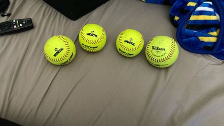 4 Yellow Softballs Worth and Wilson