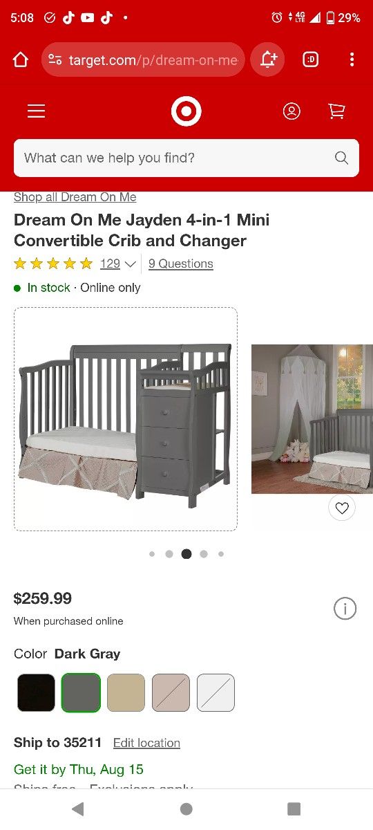 Dream on me Jayden 4 in one convertible crib/dresser/changing table