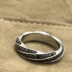 Men's David Yurman Cable Edge Band Ring in Recycled Sterling Silver with Pave Black Diamonds