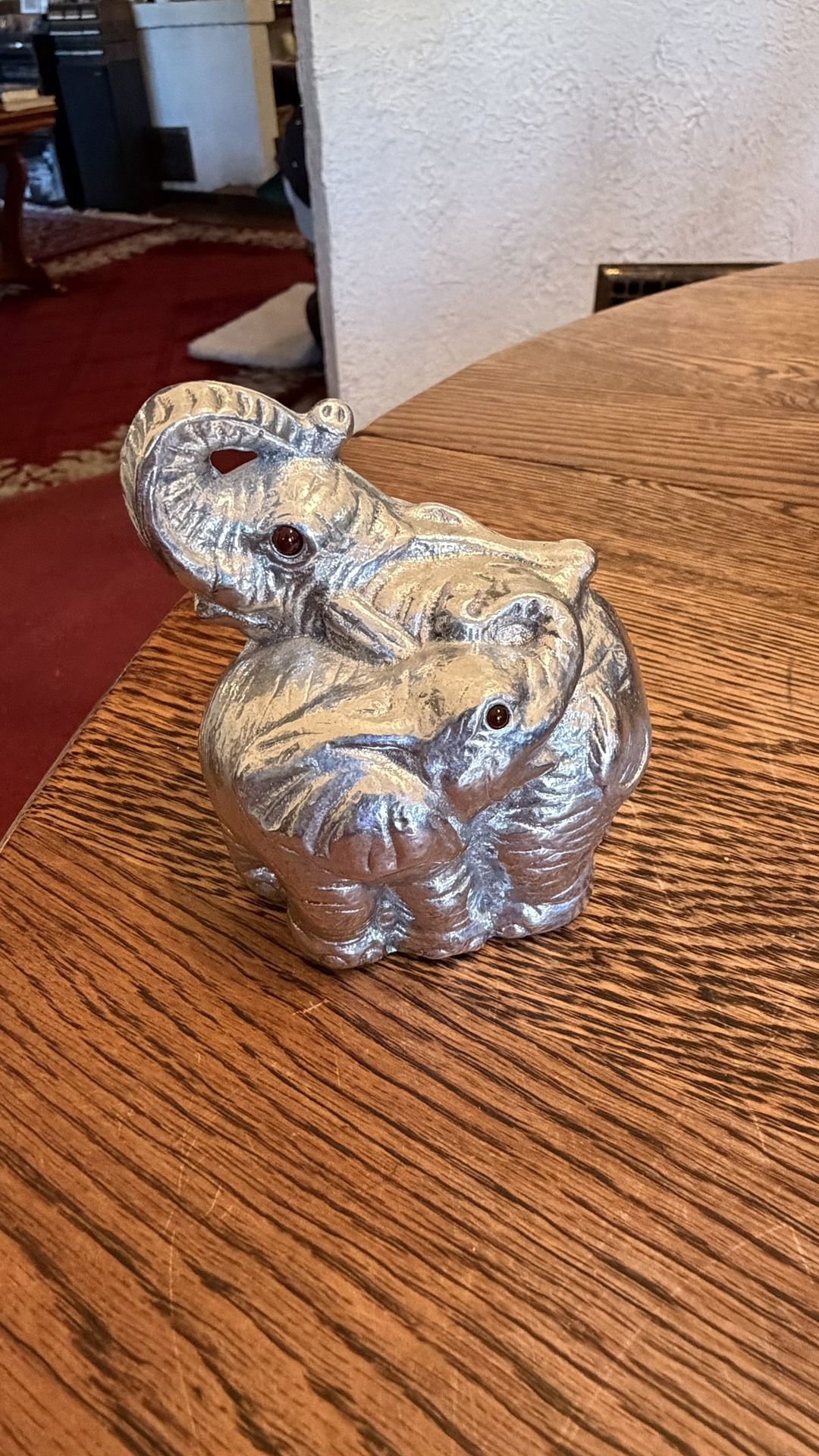 Vintage Arthur Court Elephant Paperweight Mother Baby Garnet Eyes 1992