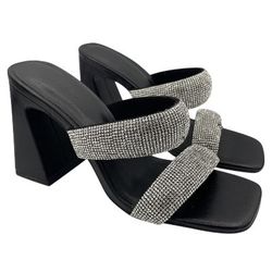 Open Edit Sasha rhinestone black heeled sandals women’s Size 8.5M