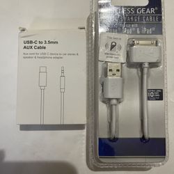 Wireless Gear 10ft Sync & Charge Cable for iPhone, iPad, iPod & USB-C AUX CABLE.