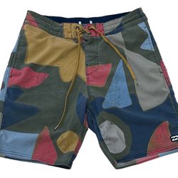 Billabong Men’s Swim Trunks 28 Green Multi Drawstring Activewear Casual Shorts