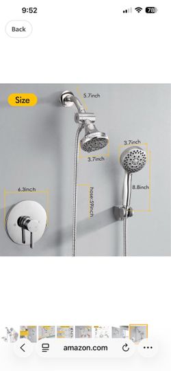 Shower System High Pressure 5-Spray Rain Chrome Shower Faucet Set with Valve 3-Way Diverter for Bathroom