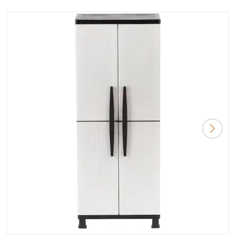NEW IN BOX HDX Plastic Freestanding Garage Storage Cabinet With Lockable Doors and Shelves in Gray (27 in. W x 68 in. H x 15 in. D)