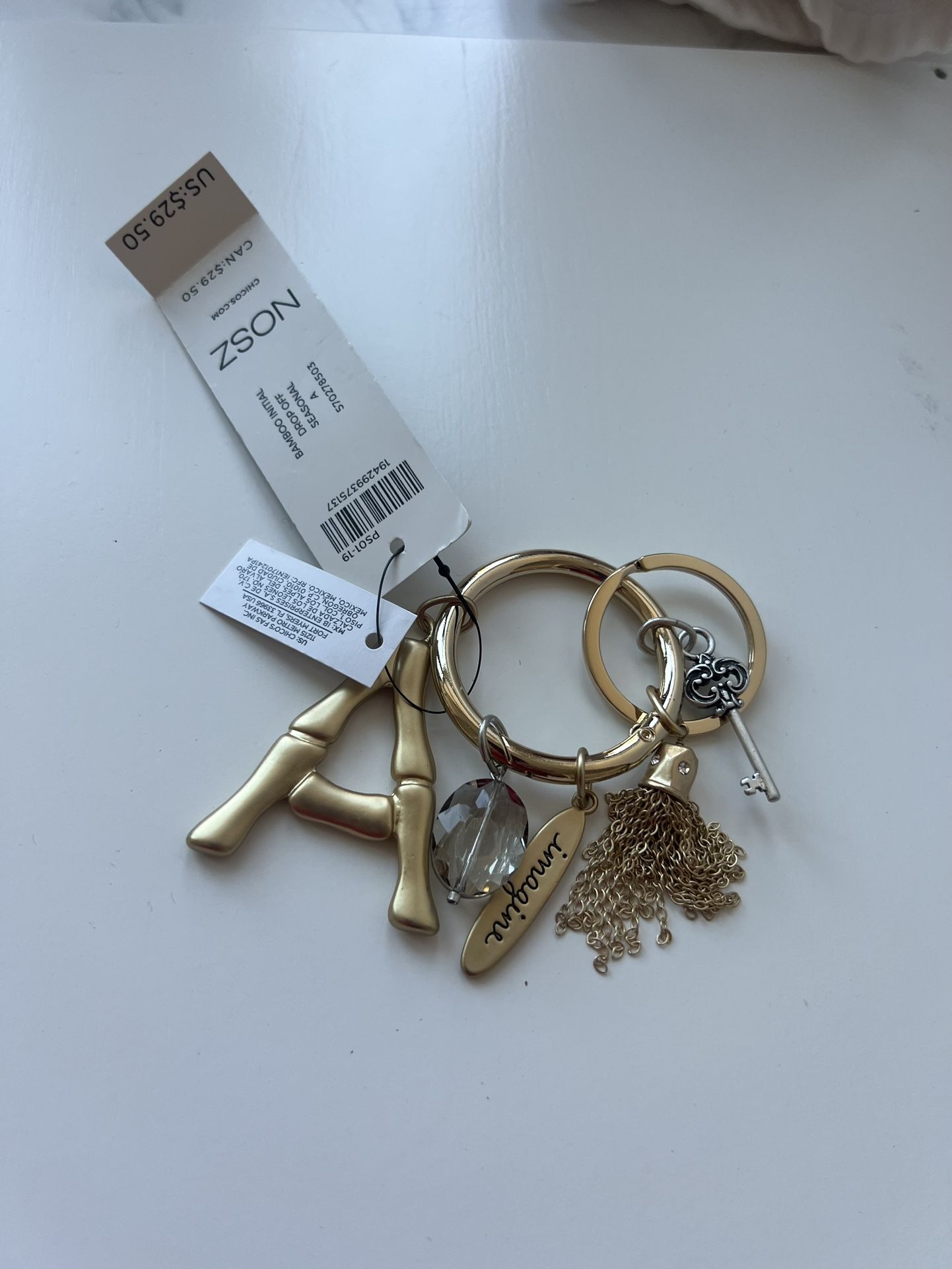 NWT Chico’s Bamboo Initial "A" keychain / purse charm