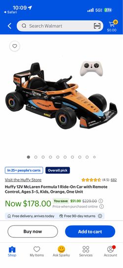 Huffy 12V McLaren Formula 1 Ride-On Car with Remote Control, Ages 3-5, Kids, Orange, One Unit