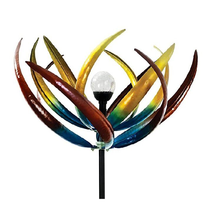 The Original Solar Multi-Color Tulip Wind Spinner-Solar Powered Glass Ball Emits Color-Changing Light - Made of Metal and Steel