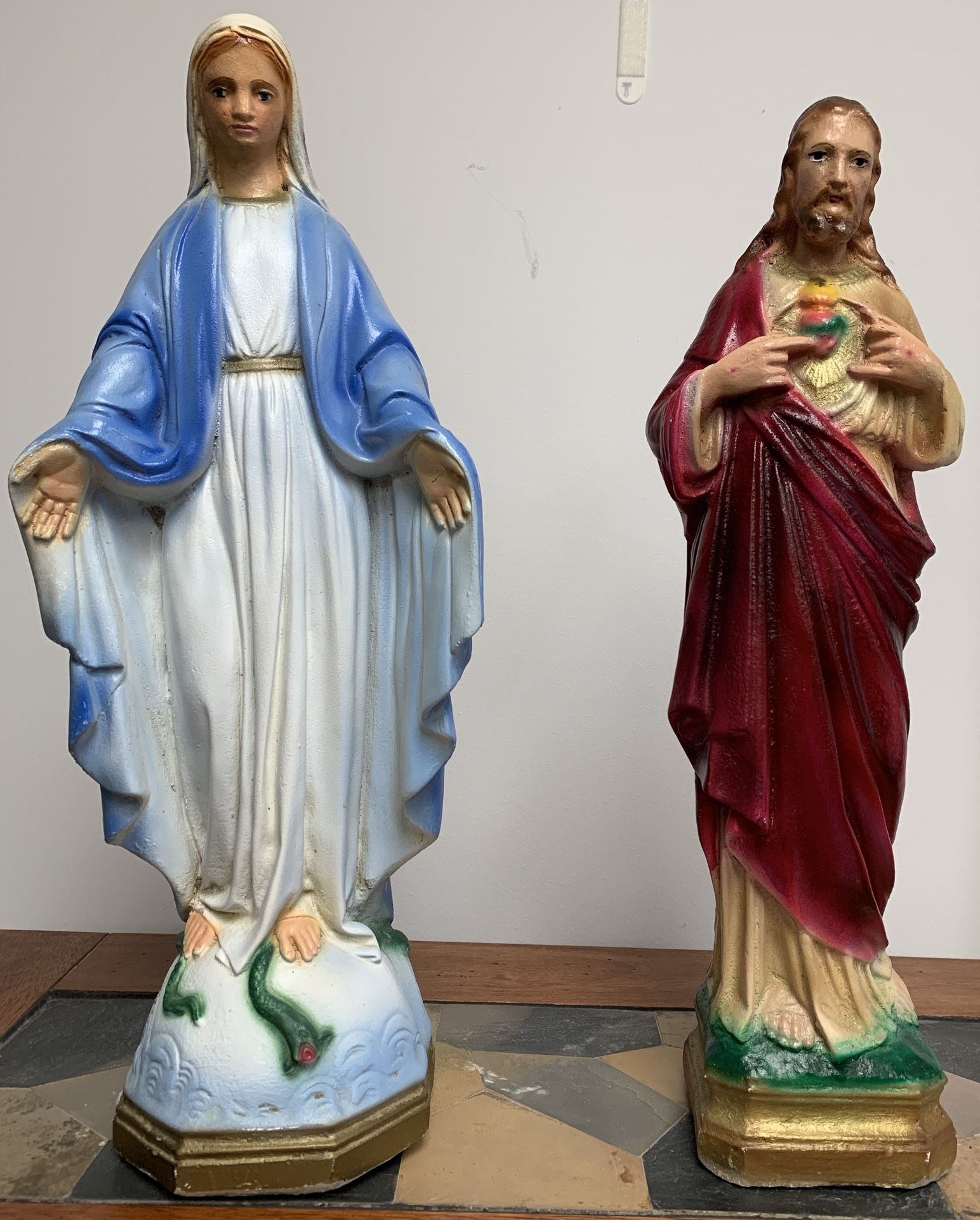 Vintage Chalkware Plaster Statue of Mary "Our Lady of Grace” and “Sacred Heart of Jesus” $15 each