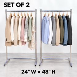 New Set of 2 Chrome Metal Clothing Garment Racks 24” W x 48” H