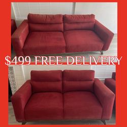 Red EXPENSIVE COUCH SET sectional couch sofa recliner (FREE CURBSIDE DELIVERY)