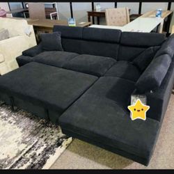 Foreman Black Sectional With Pull Out Sleeper | Fast Delivery | Brand New| $39 Down Payment