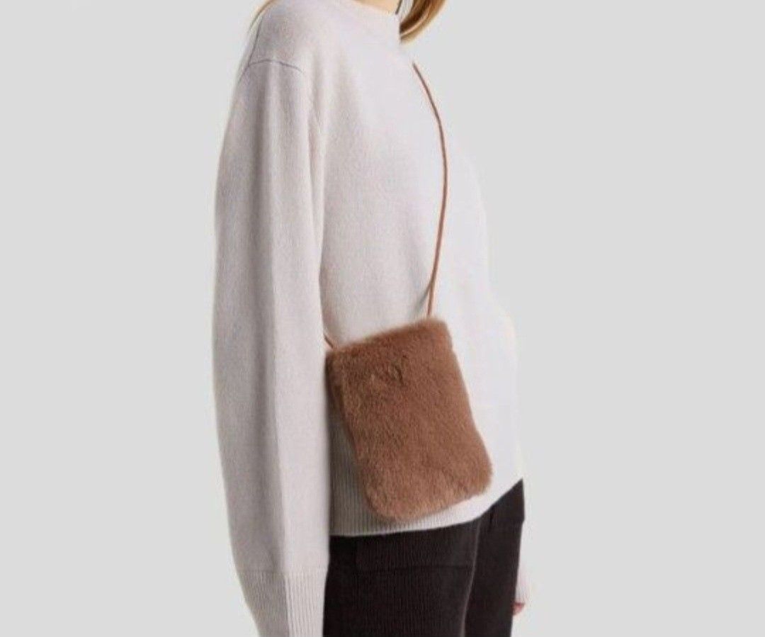 Brown faux fur winter plush girl's women's cell phone case crossbody bag purse handbag Gift