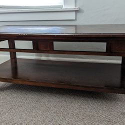 Solid Brown Wood Coffee Table Living Room 