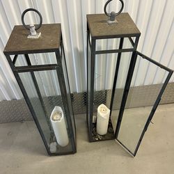 Iron and glass entry / patio candle lantern set