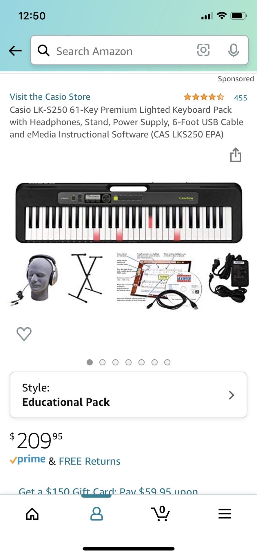 Casio LK-280 Lighted Key Premium Keyboard Pack with Headphones, Power Supply, and Stand, Educational stand