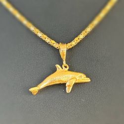 Jewelry Vintage 14k solid yellow gold dolphin Pendant charm