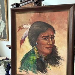 VINTAGE NATIVE AMERICAN INDIAN PORTRAIT OIL PAINTING
