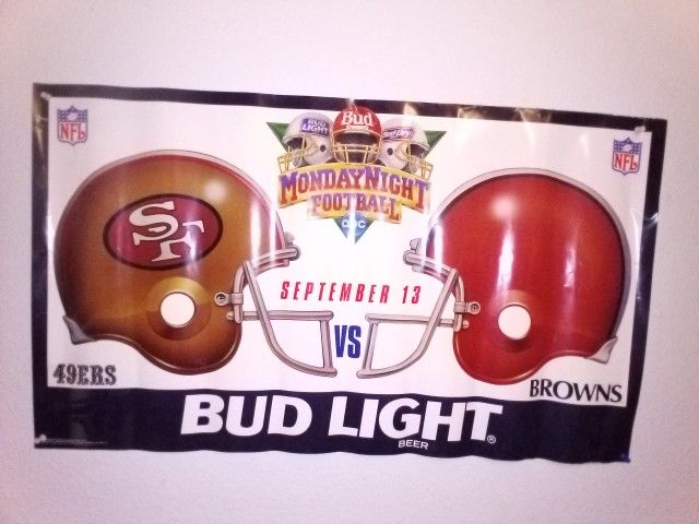 VINTAGE 49ERS Monday Night Football POSTER Bud Light - Browns 90's San Francisco Budweiser Sign SF Advertisment Advertising MNF Football NFL Posters