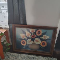 Lilies And Sunflowers Art Beautiful Wooden Frame