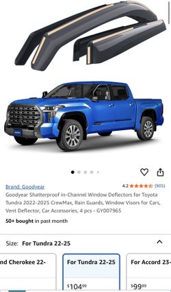 Goodyear Shatterproof in-Channel Window Deflectors for Toyota Tundra 2022-2025 CrewMax, Rain Guards, Window Visors for Cars, Vent Deflector, Car Acces