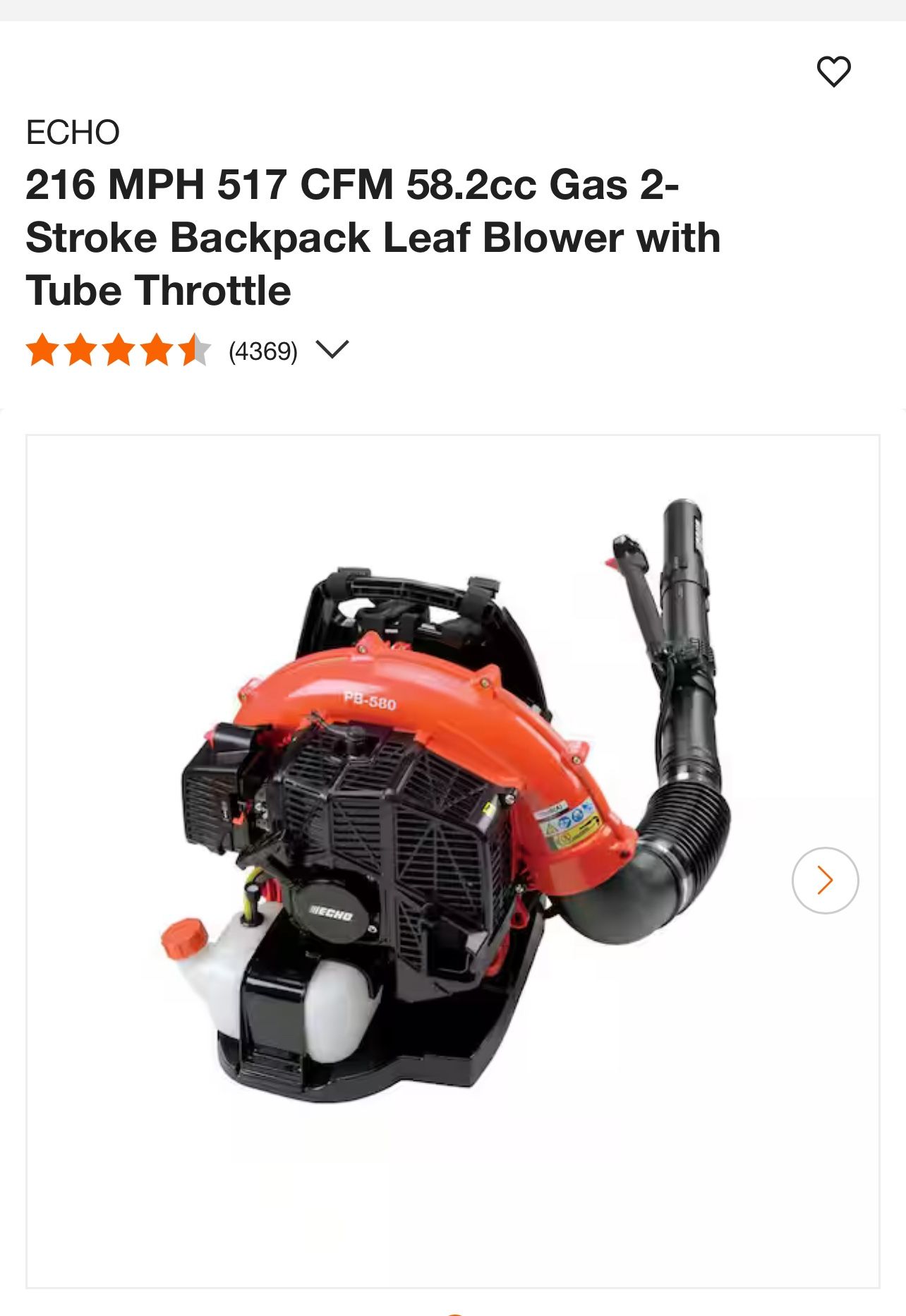 ECHO 216 MPH 517 CFM 58.2cc Gas 2-Stroke Backpack Leaf Blower with Tube Throttle