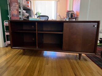 Credenza console mcm style walnut color wood