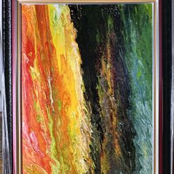 Vibrant Abstract Fluid Art Painting by Gorden w/ Multi-Layered Frame