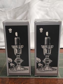Vintage Beyer Bleikrystall Crystal Candlestick Holders New in their original boxes.