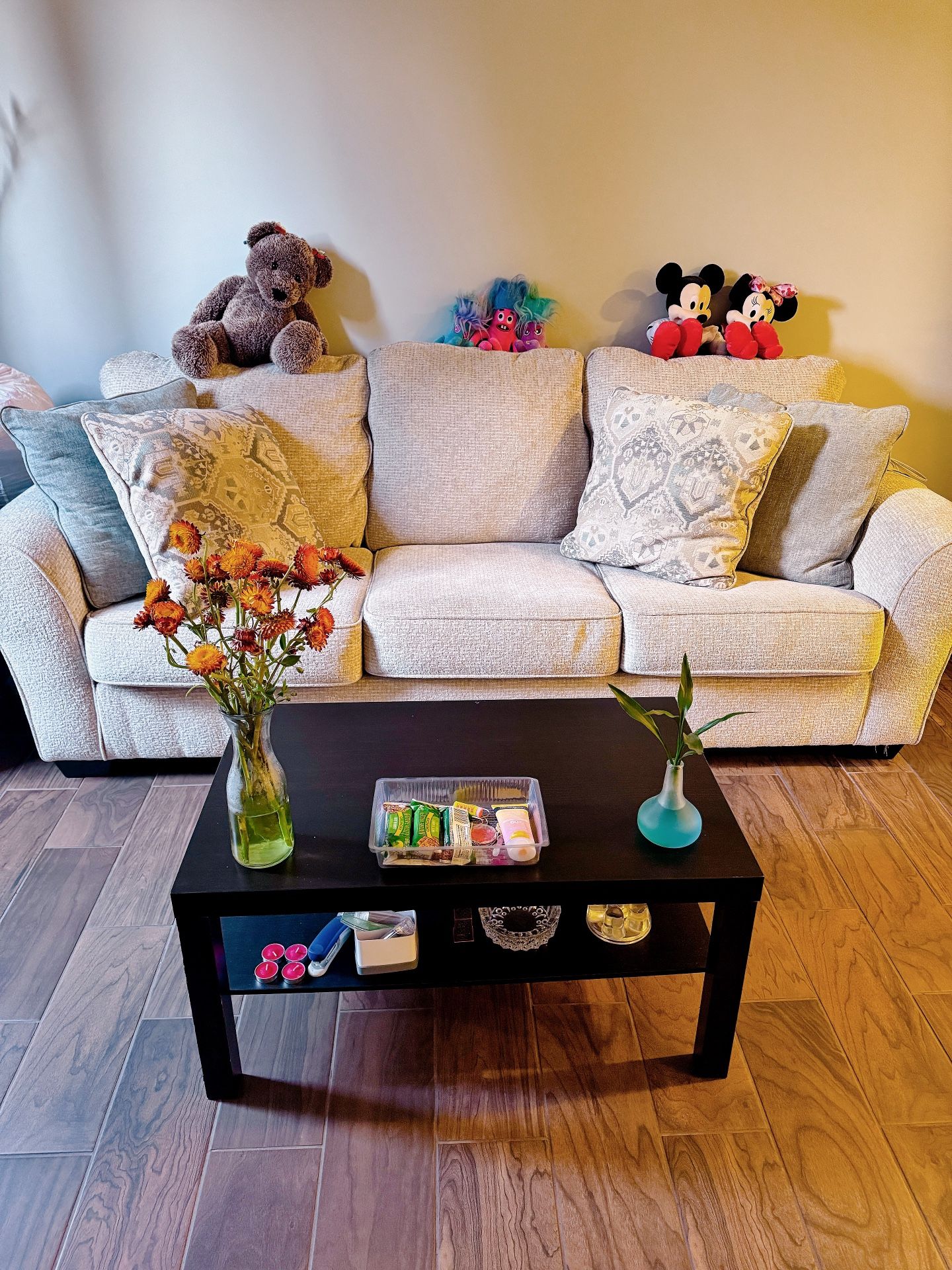 sofas beige black coffee table