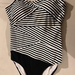 Black And White Striped One Piece Swimsuit