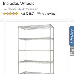 TRINITY EcoStorage 5-tier Wire Shelving Rack 48" x 24" x 72" NSF, Includes Wheels