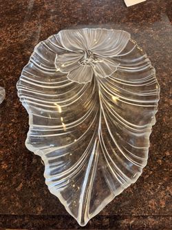 Mikasa hibiscus Floral Leaf frosted crystal platter