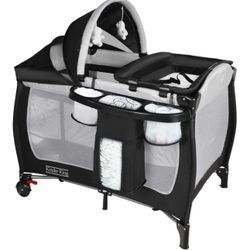 Kinder King 4 in 1 Portable Pack n Play, Baby Nursery Center Playard w/Bassinet, Large Playpen for Infant and Toddler, Newborn Changing Table, Adjusta