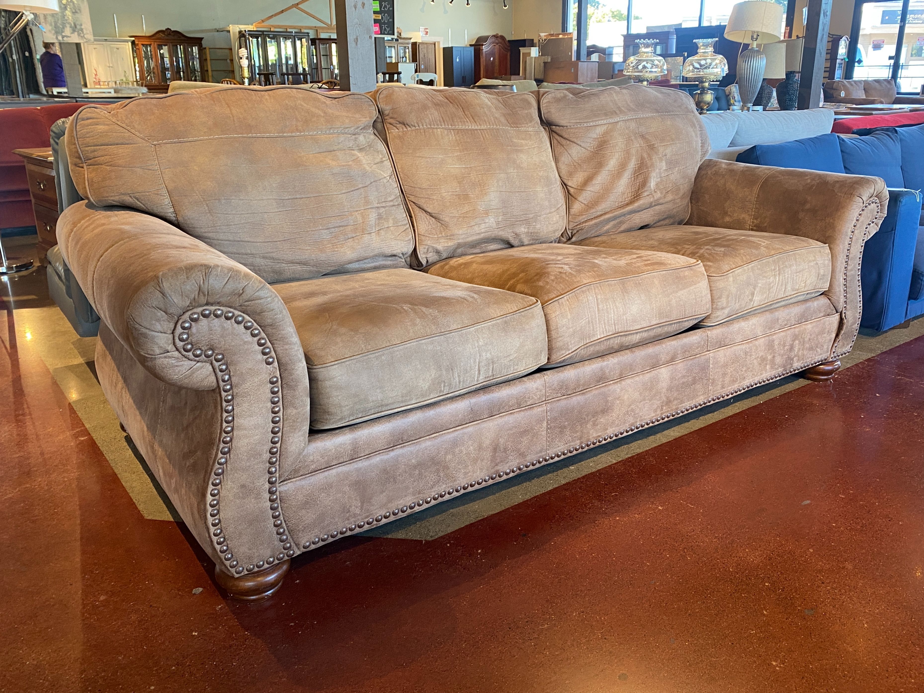 Soft Brown Stud Trim 3-Seater Sofa