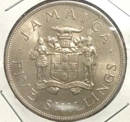 1966 COMMONWEALTH GAME KINGSTON JAMAICA LARGE 5 SHILLING COIN LOW MINT .