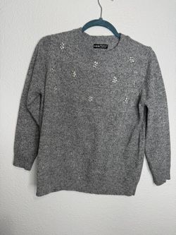 Gray Rhinestone Knit Sweater – Size L
