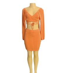Calebgar Sz S Women 2 piece Half Top and Skirt Orange