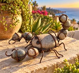 Vintage Welded Handmade Stone Metal Scorpion Sculpture Desert Garden Yard Art 9” Rock Ant Animal