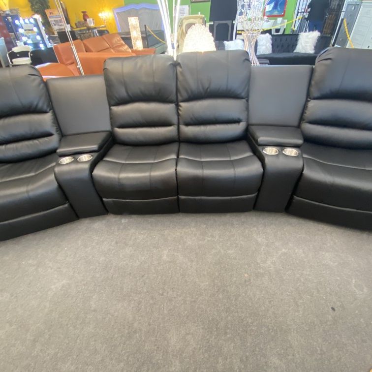Sale🍀Black 5pcs Power Reclining Sectional Home Theater 💵 Financing Available 