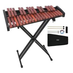 569^Glockenspiel Xylophone, 32 Notes, Wooden Professional Xylophone Percussion Instrument, with Height Adjustable Stand, 4 Mallets, Carrying Bag, Begi
