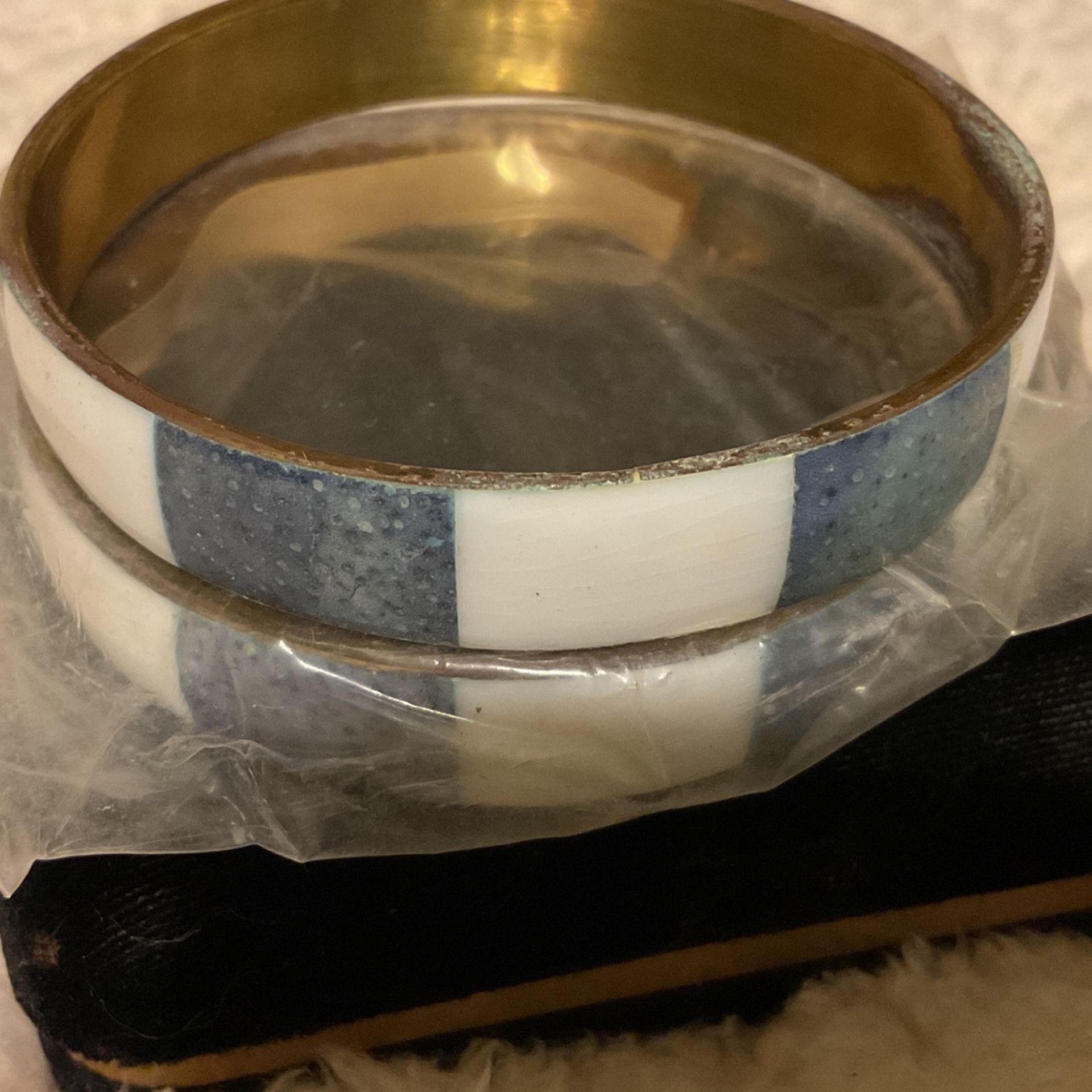 Handmade Brass Bangle Bracelets With Blue And White Stripes( Philippines )