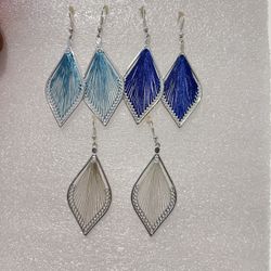 Silver-Tone &  Colored Fabric Dangle-Earrings.