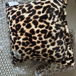 Victoria’s Secret PINK leopard Throw Pillows 2 soft Fuzzy Brand New * No Longer Sold *