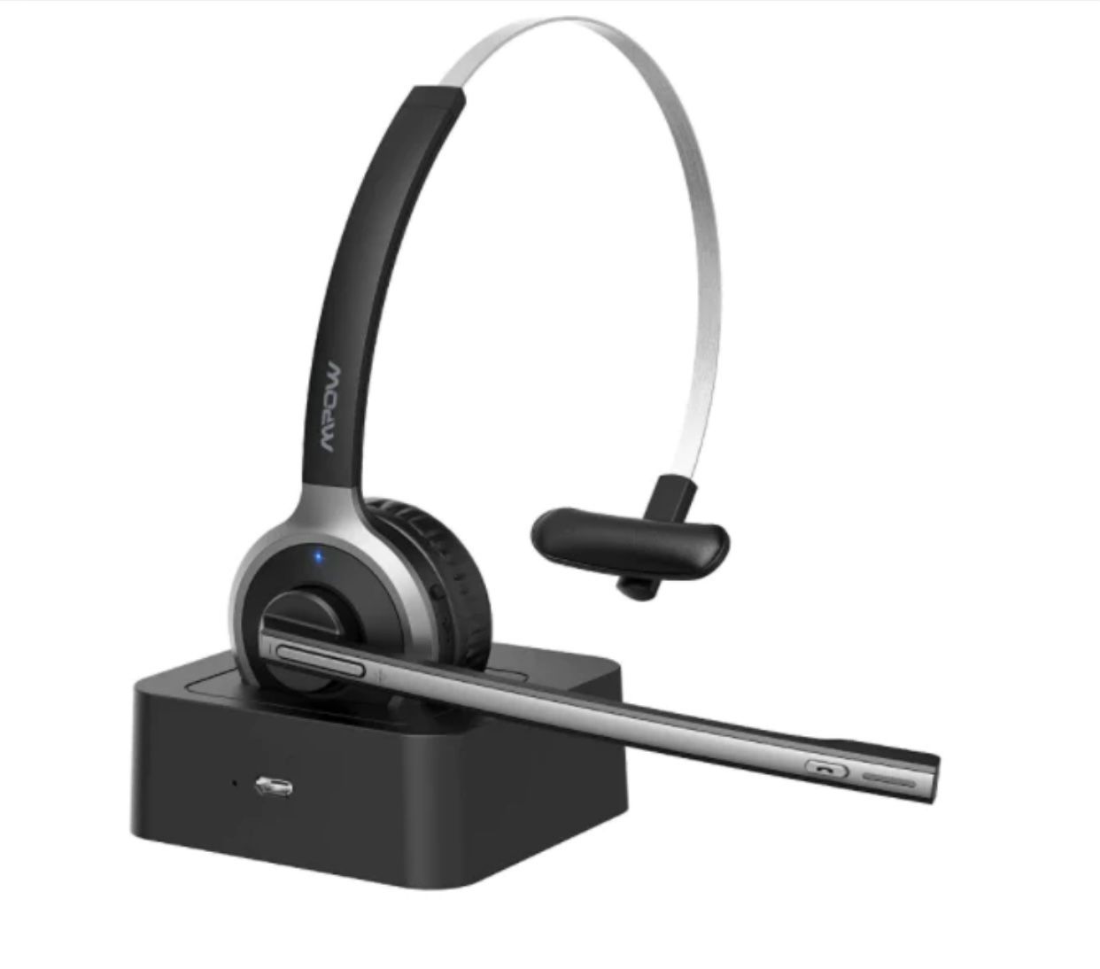 Mpow M5 Pro V5.0 Bluetooth-Headset mit 200H-Ladestation, Over-the-Head-Handy-Headset mit geräuschunterdrückendem Mikrofon, komfortables Truck-Driver-H