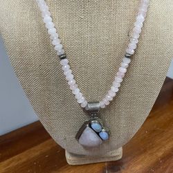 Vintage Sterling Rose Quartz Necklace 